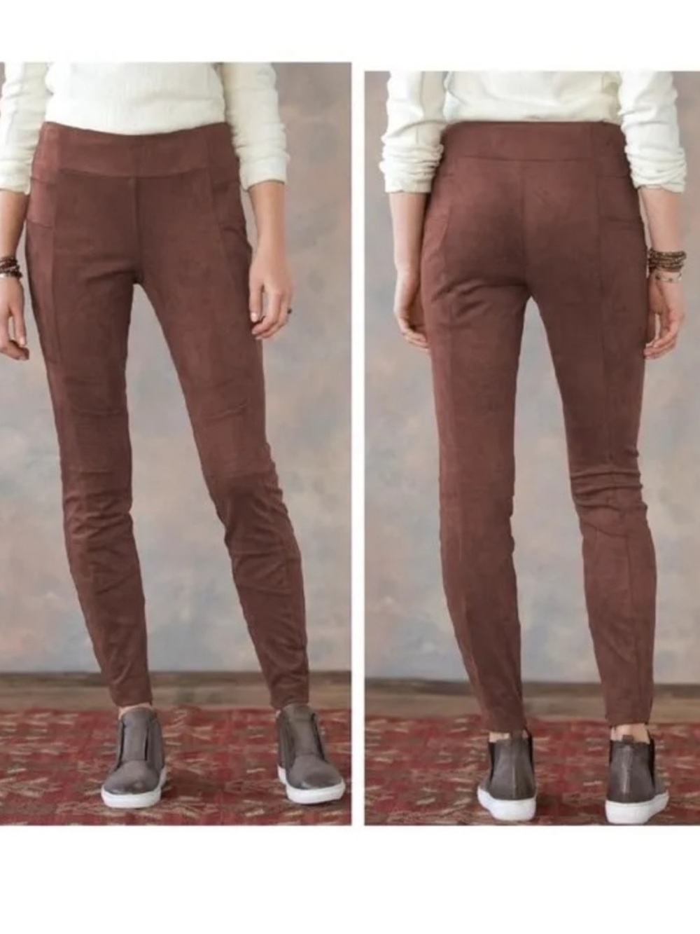 Sundance Cognac Brown Faux-Suede Luxurious Luxe Dreams Moto Leggings w ankle zip